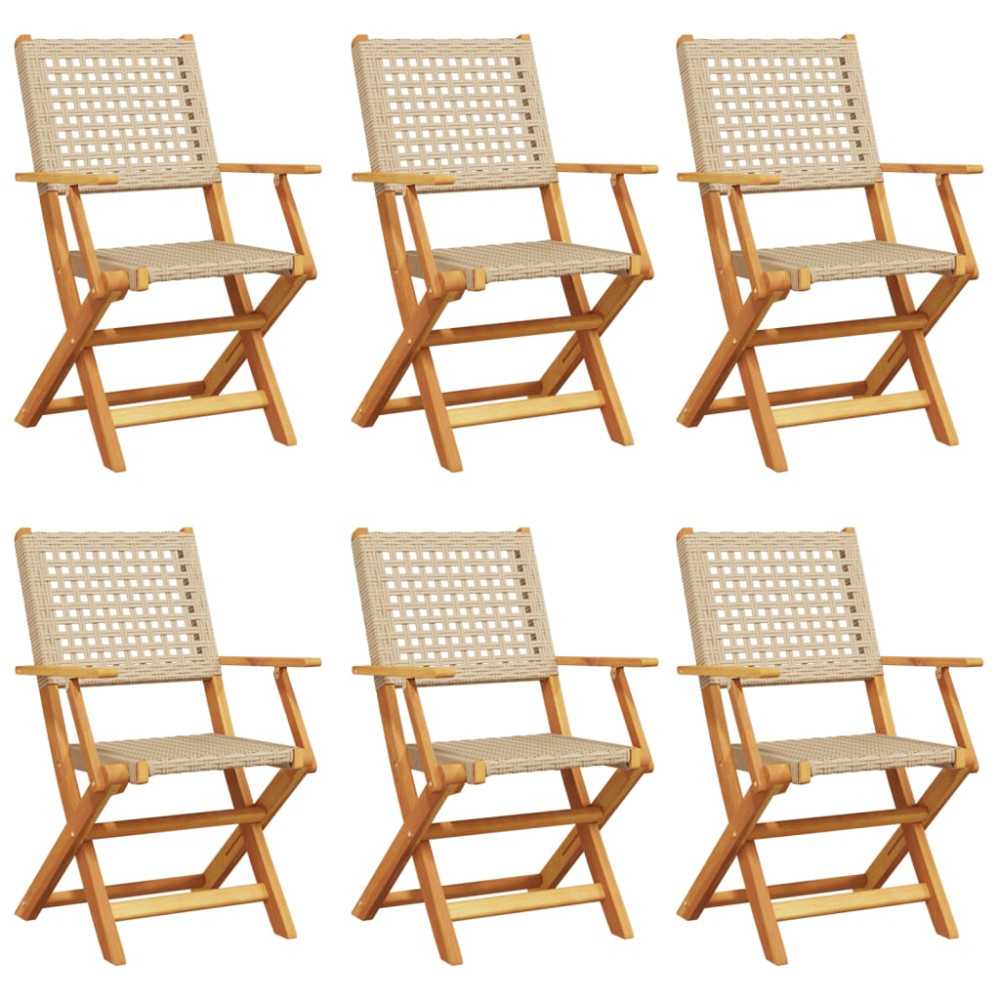 Produktbild för Hopfällbara trädgårdsstolar 6 st beige konstrotting/massivt trä