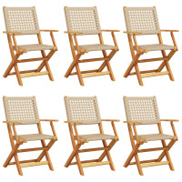 Produktbild för Hopfällbara trädgårdsstolar 6 st beige konstrotting/massivt trä