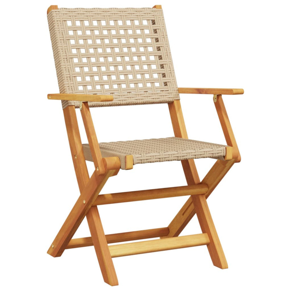 Produktbild för Hopfällbara trädgårdsstolar 6 st beige konstrotting/massivt trä