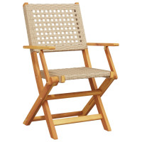 Produktbild för Hopfällbara trädgårdsstolar 6 st beige konstrotting/massivt trä