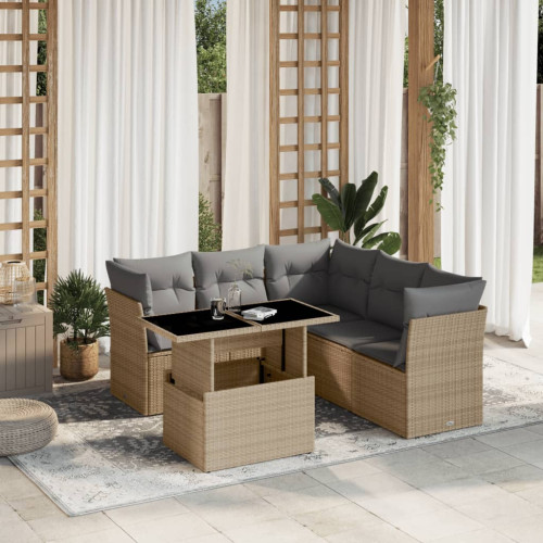 vidaXL Soffgrupp för trädgården med dynor 6 delar beige konstrotting