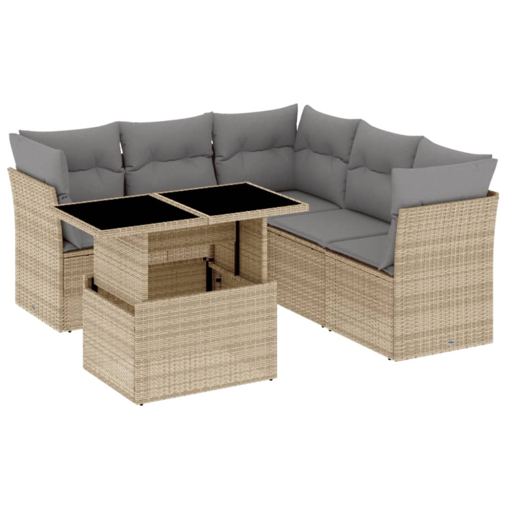 Produktbild för Soffgrupp för trädgården med dynor 6 delar beige konstrotting
