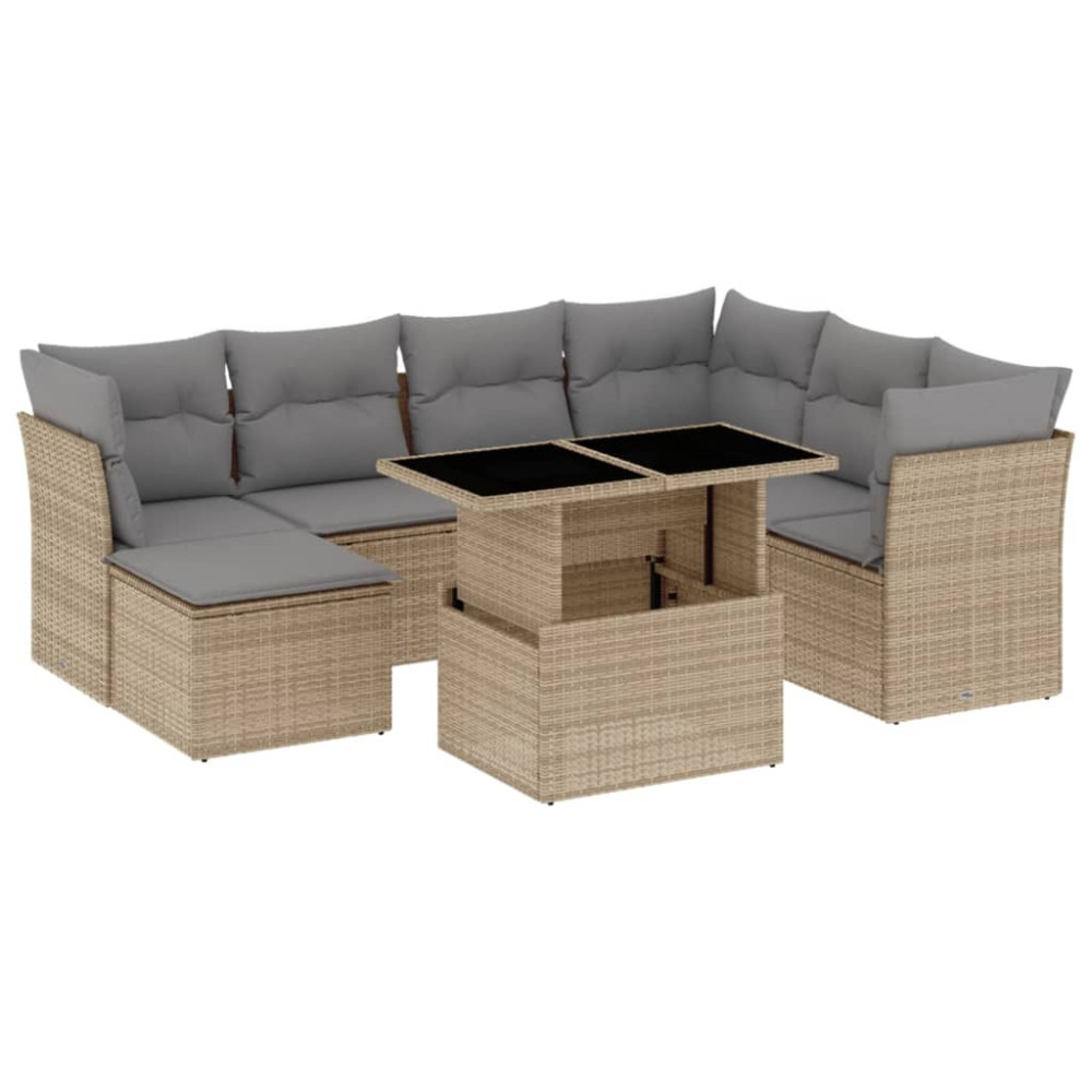 Produktbild för Matgrupp för trädgården med dynor 8 delar beige konstrotting