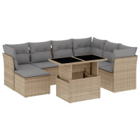 Produktbild för Matgrupp för trädgården med dynor 8 delar beige konstrotting