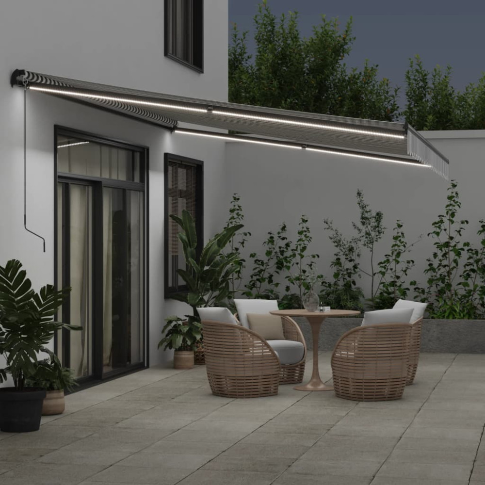 Produktbild för Markis manuellt infällbar med LEDs antracit&vit 500x300 cm