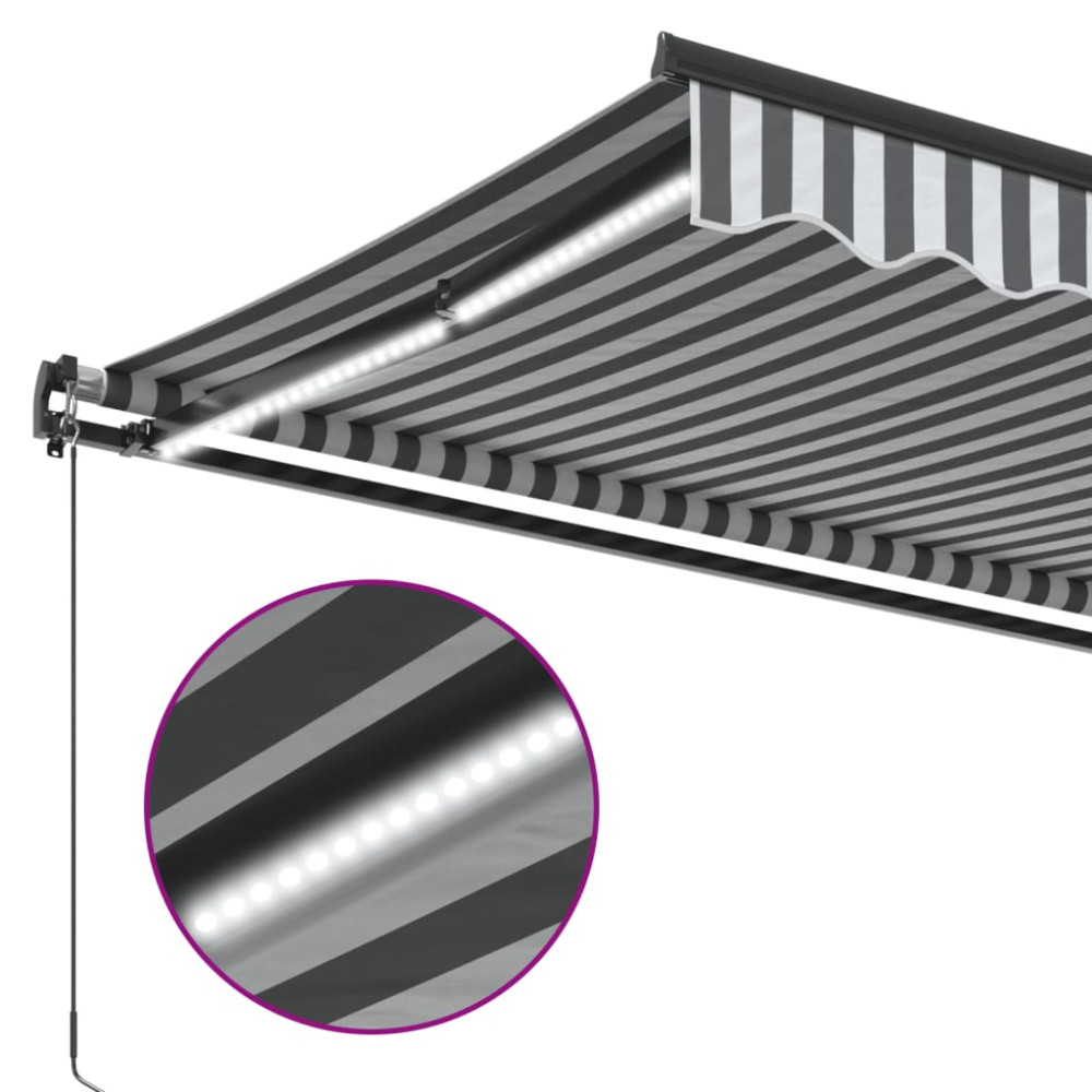 Produktbild för Markis manuellt infällbar med LEDs antracit&vit 500x300 cm