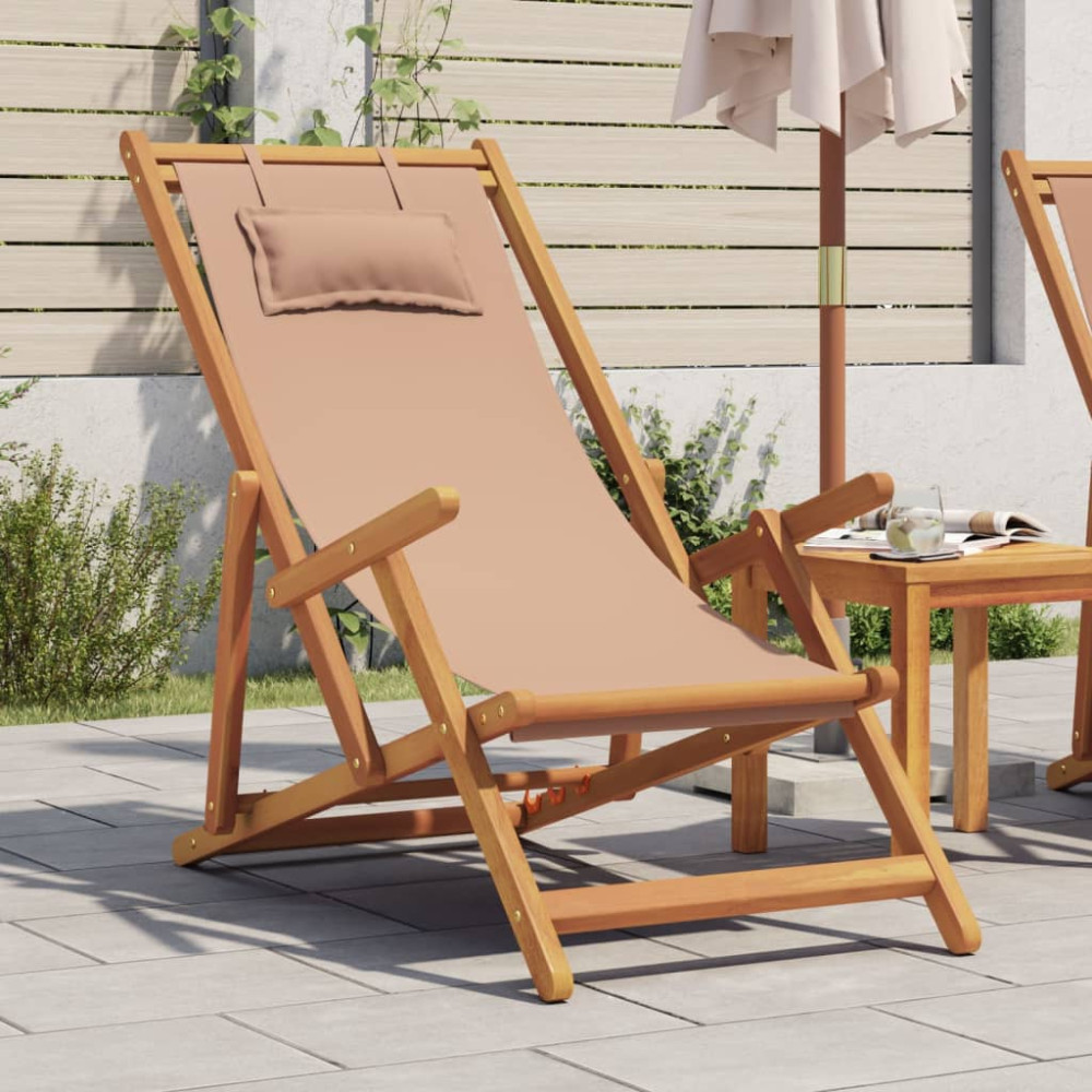 Produktbild för Hopfällbar strandstol taupe massivt eukalyptusträ och tyg