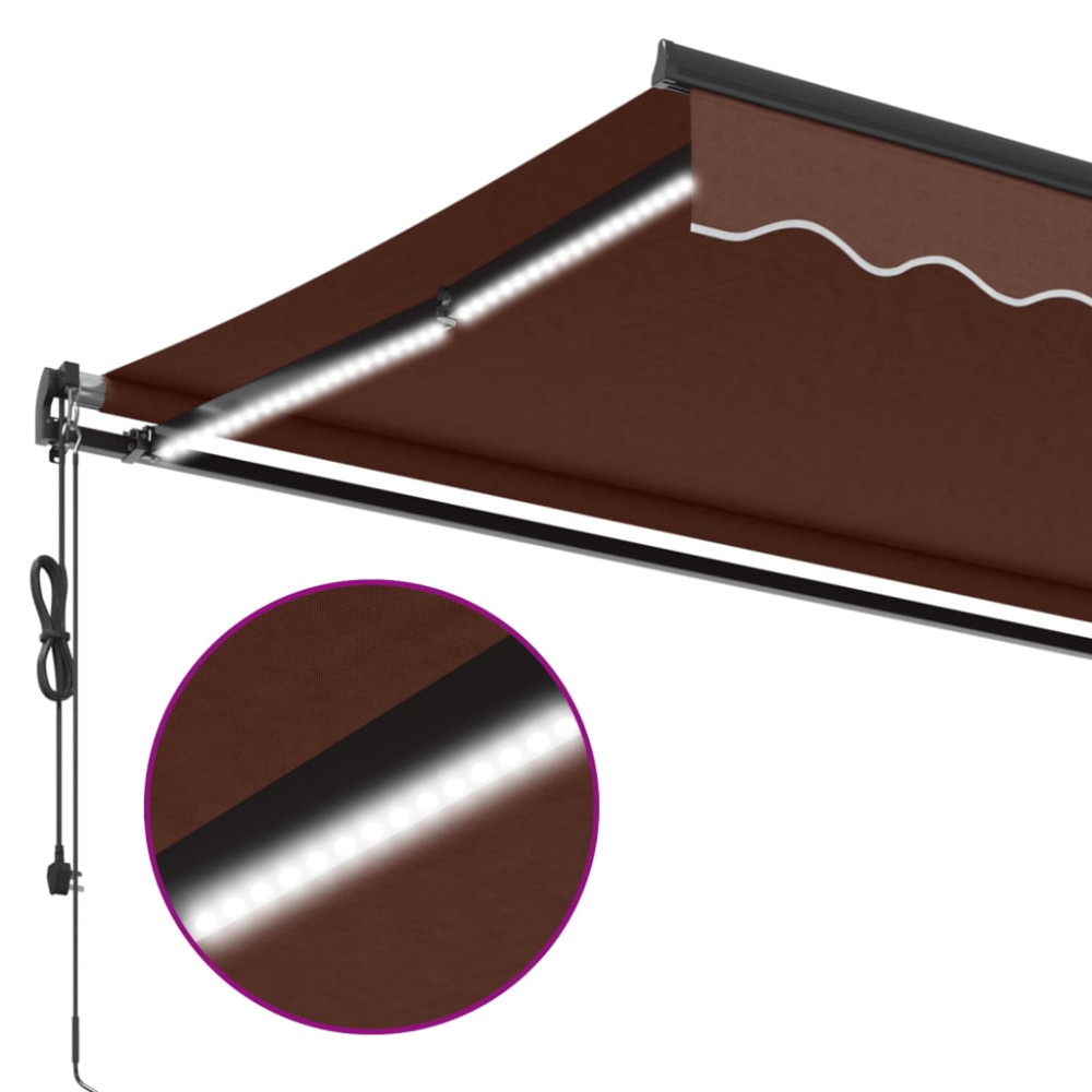 Produktbild för Markis automatiskt infällbar med LEDs brun 400x300 cm