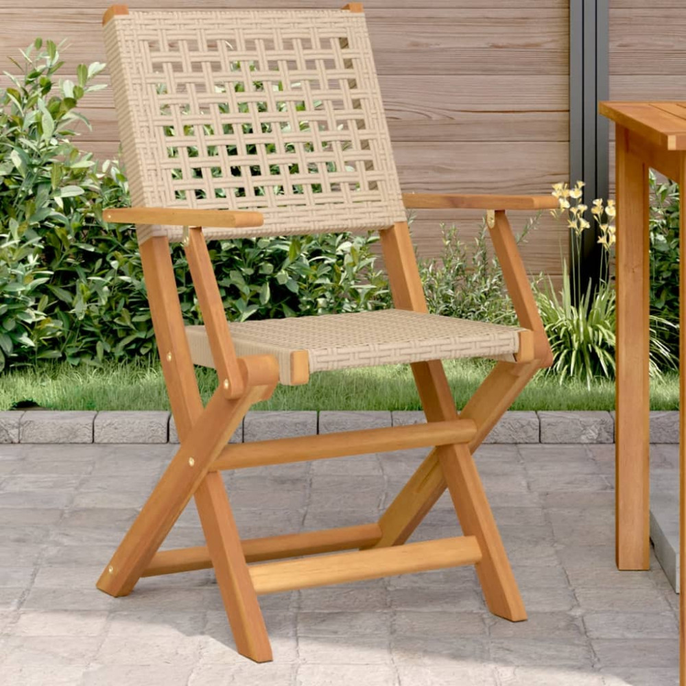 Produktbild för Trädgårdsstolar 2 st beige massivt trä akacia och konstrotting