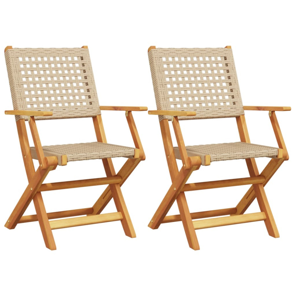 Produktbild för Trädgårdsstolar 2 st beige massivt trä akacia och konstrotting