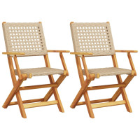 Produktbild för Trädgårdsstolar 2 st beige massivt trä akacia och konstrotting