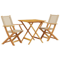 Produktbild för Caféset 3 delar beige konstrotting och massivt trä