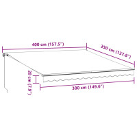 Produktbild för Markis manuellt infällbar med LEDs antracit och vit 400x350 cm