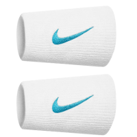 Produktbild för Nike Swoosh Doublewide Wristbands White Baltic Blue 2-pack