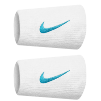 Produktbild för Nike Swoosh Doublewide Wristbands White Baltic Blue 2-pack