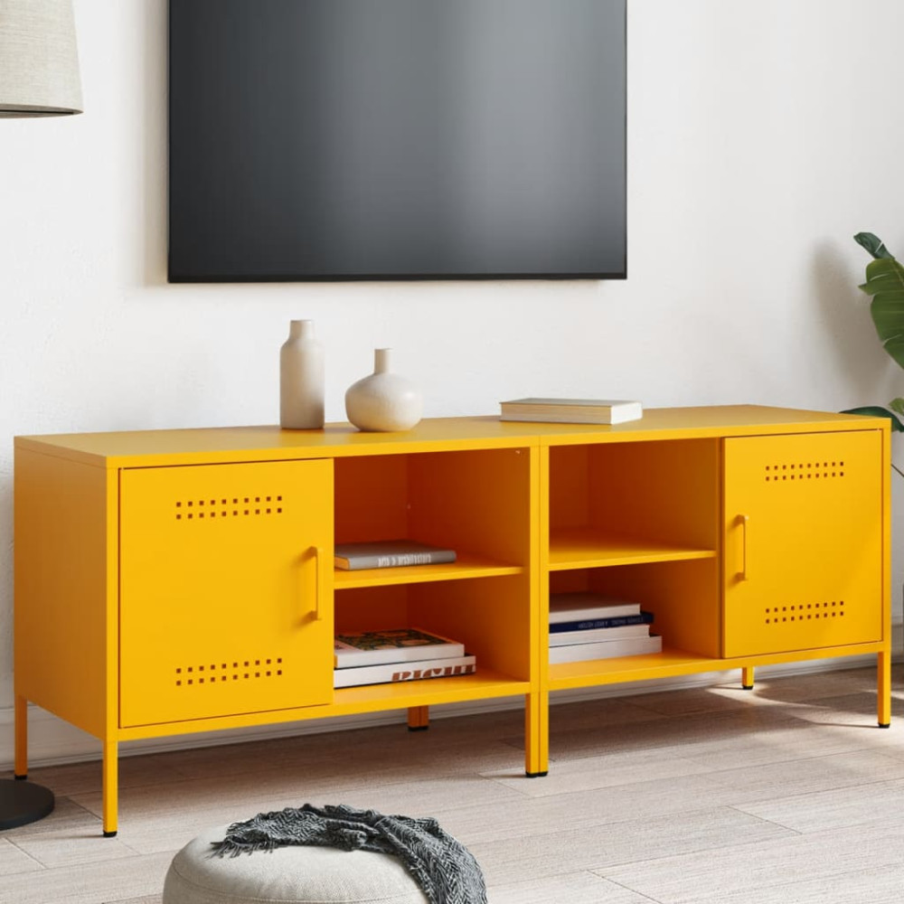 Produktbild för TV-skåp 2 st senapsgul 68x39x50,5 cm stål