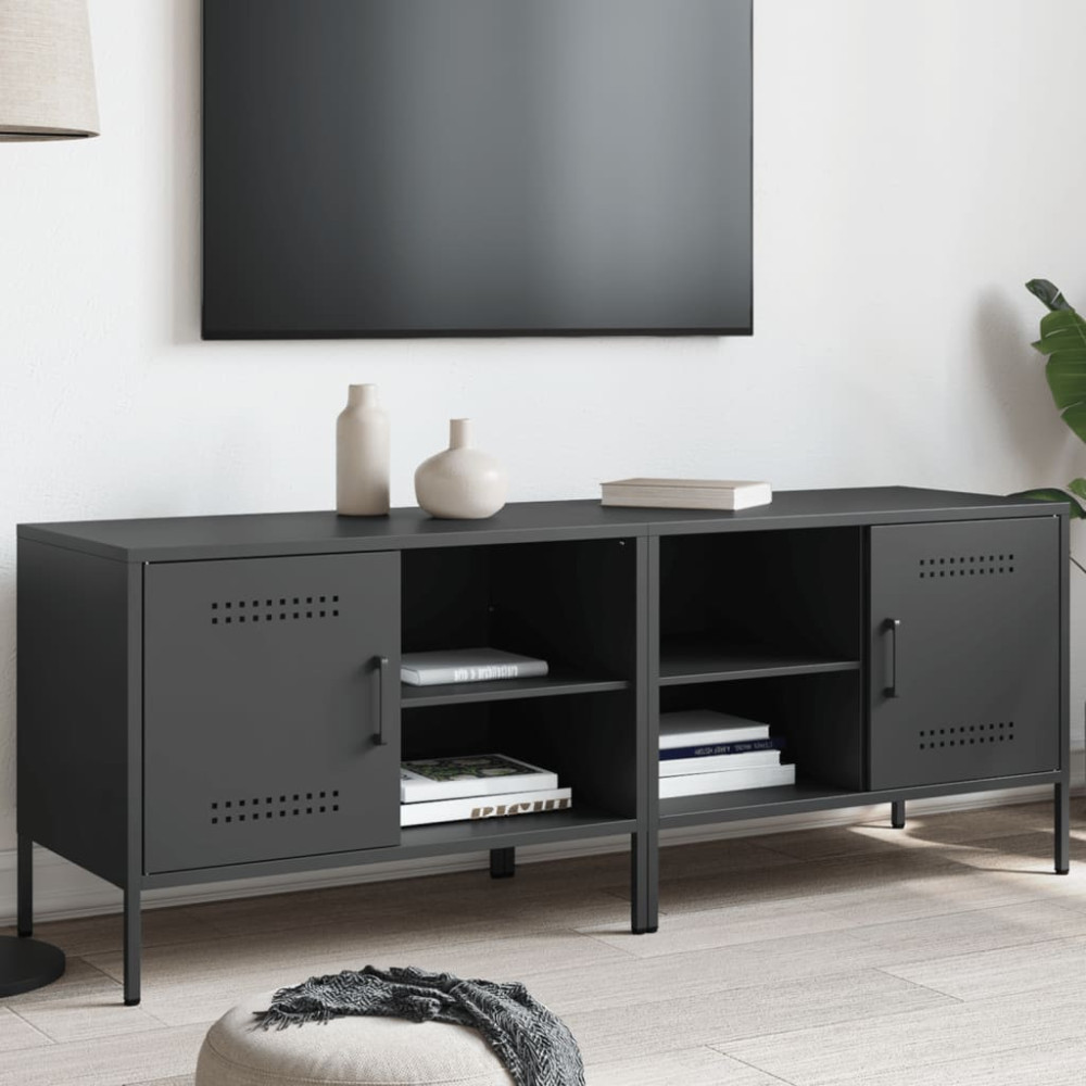 Produktbild för Tv-bänk 2 st svart 68x39x50,5 cm stål