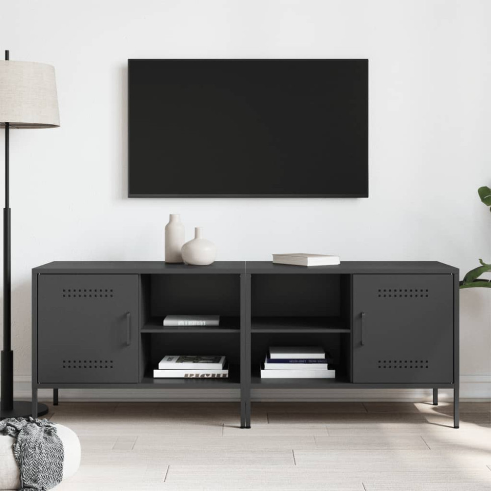Produktbild för Tv-bänk 2 st svart 68x39x50,5 cm stål