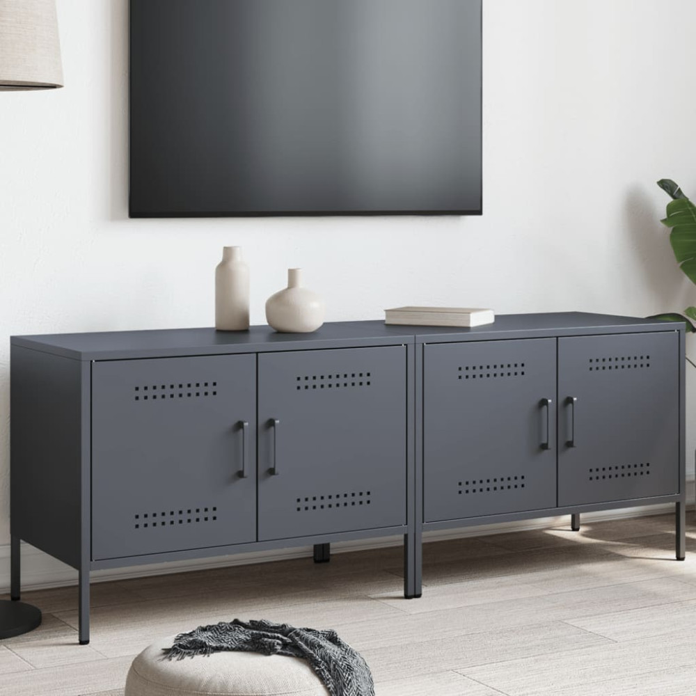 Produktbild för Tv-bänk 2 st antracit 68x39x50,5 cm stål