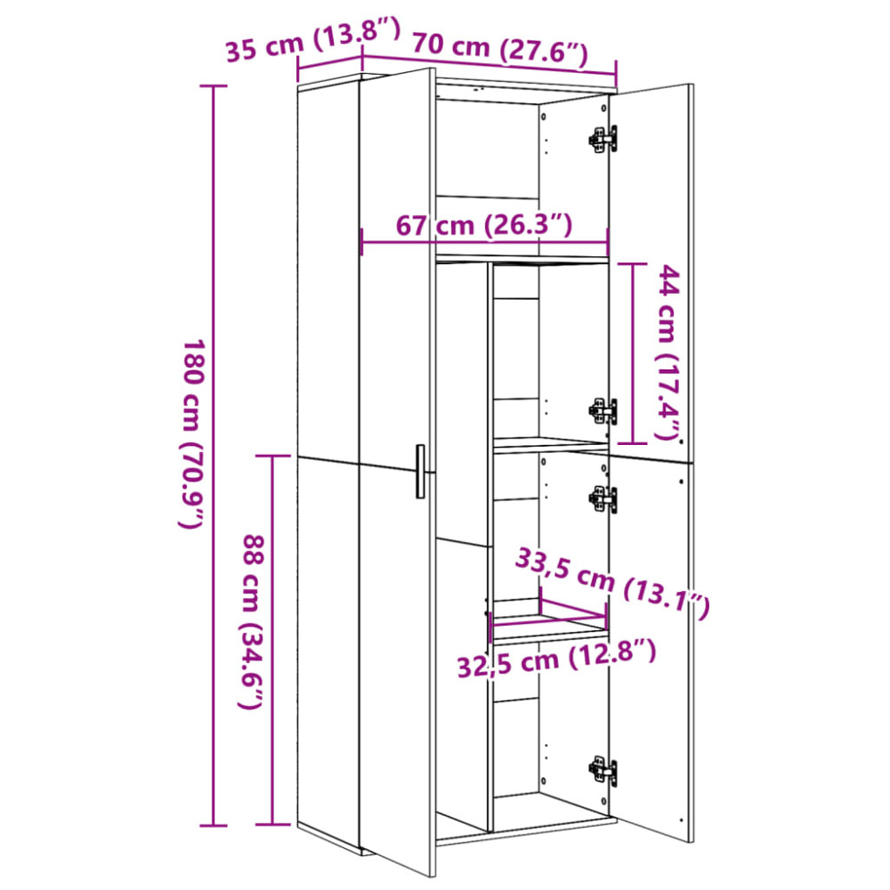 Produktbild för Högskåp sonoma-ek 70x35x180 cm konstruerat trä