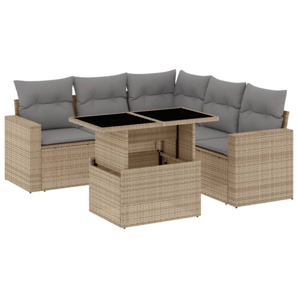 Produktbild för Soffgrupp för trädgården med dynor 6 delar beige konstrotting