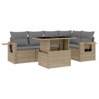 Produktbild för Soffgrupp för trädgården med dynor 6 delar beige konstrotting