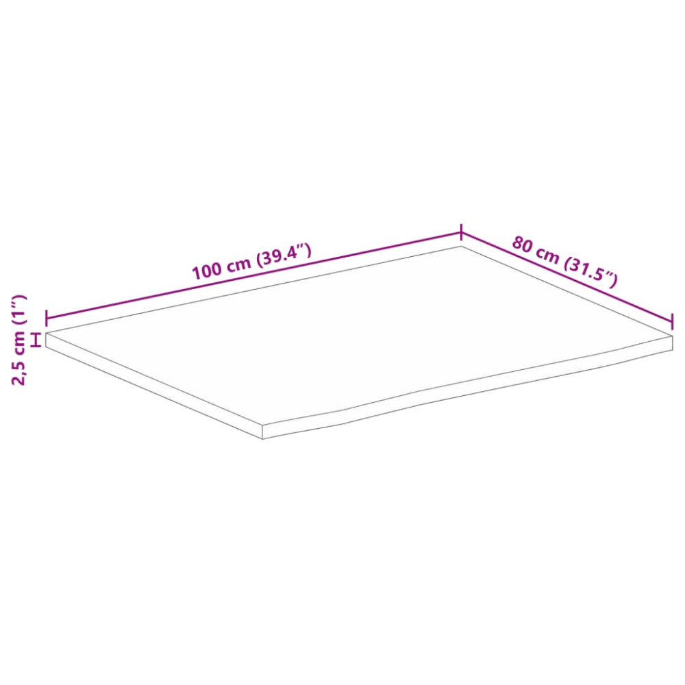 Produktbild för Bordsskiva 100x80x2,5 cm levande kant massivt mangoträ