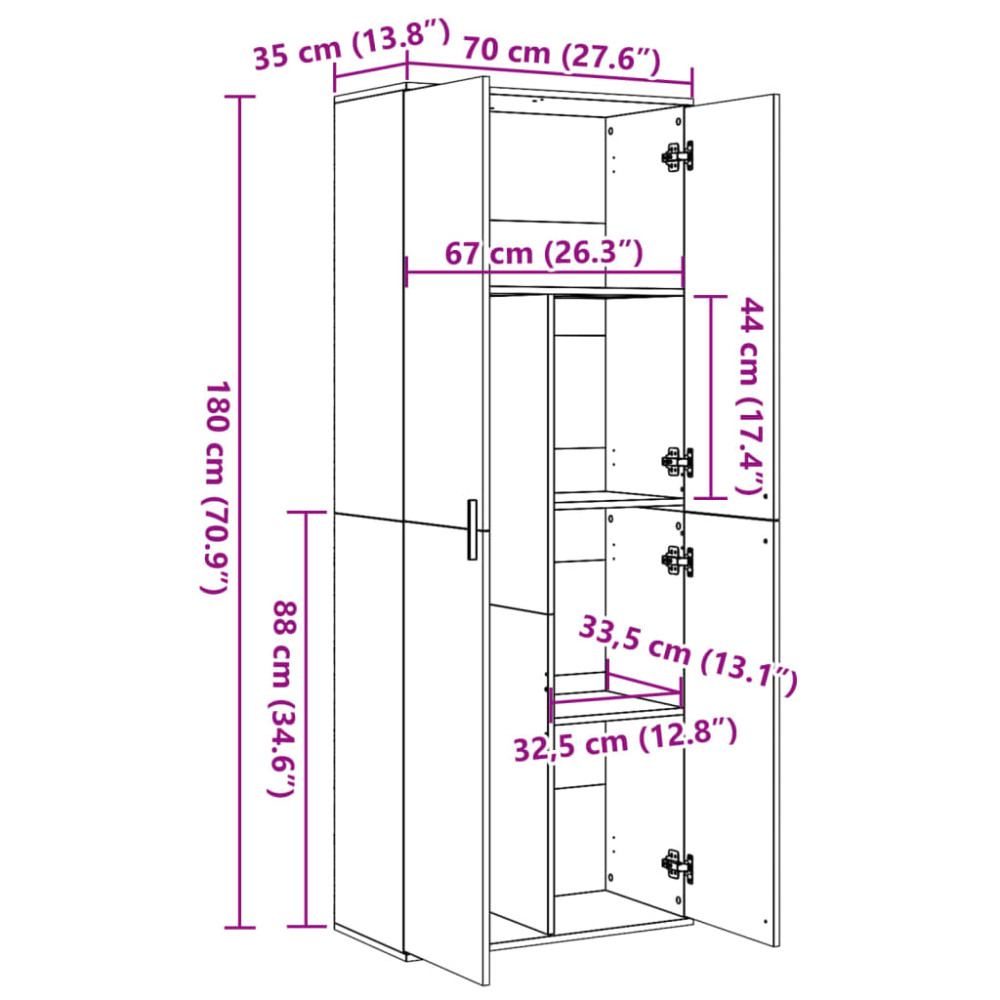 Produktbild för Högskåp vit 70x35x180 cm konstruerat trä