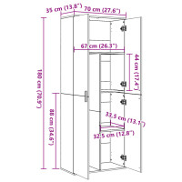 Produktbild för Högskåp vit 70x35x180 cm konstruerat trä
