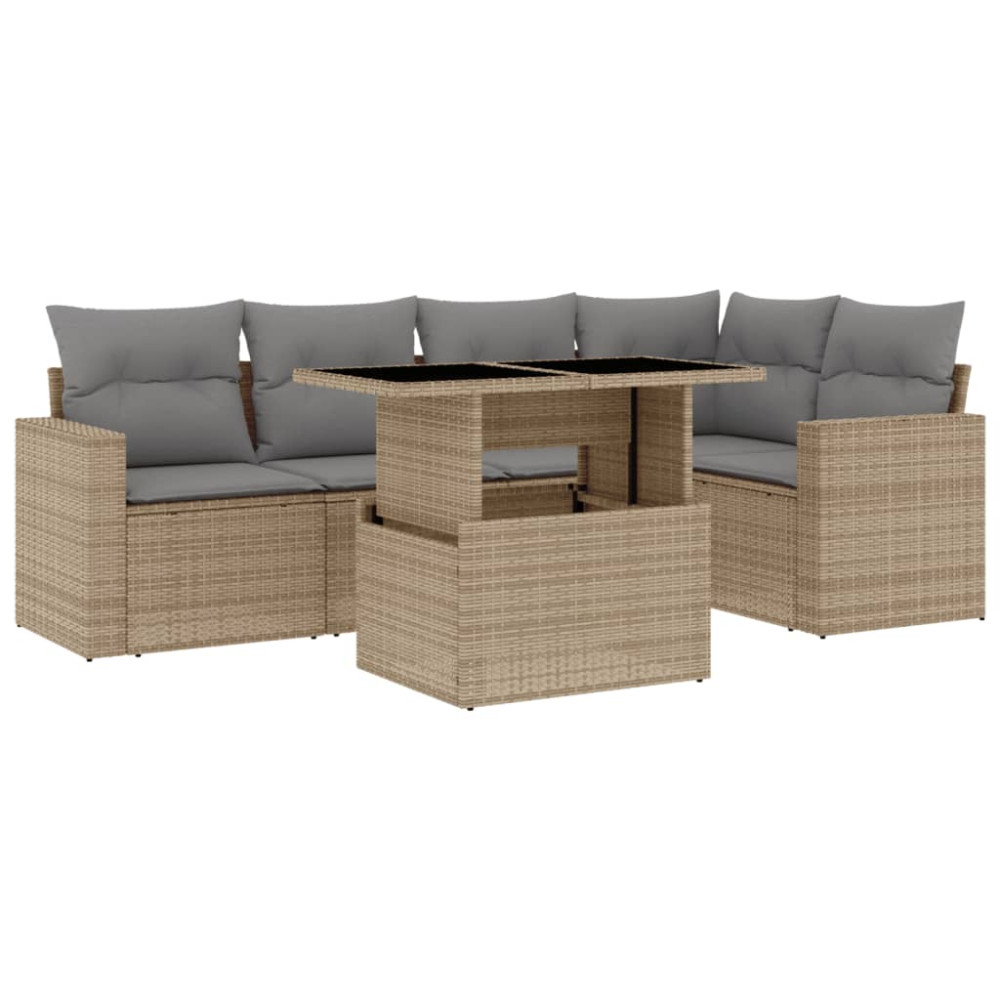 Produktbild för Soffgrupp för trädgården med dynor 6 delar beige konstrotting