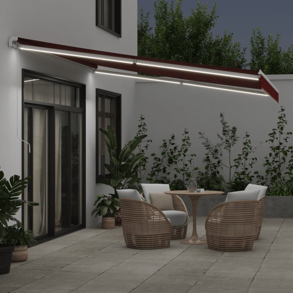 Produktbild för Markis manuellt infällbar med LED vinröd 400x350 cm