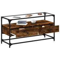 Produktbild för Tv-bänk med glasskiva rökfärgad ek 98x35x51 cm konstruerat trä
