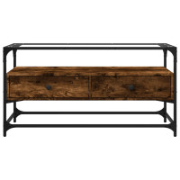 Produktbild för Tv-bänk med glasskiva rökfärgad ek 98x35x51 cm konstruerat trä