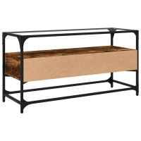 Produktbild för Tv-bänk med glasskiva rökfärgad ek 98x35x51 cm konstruerat trä