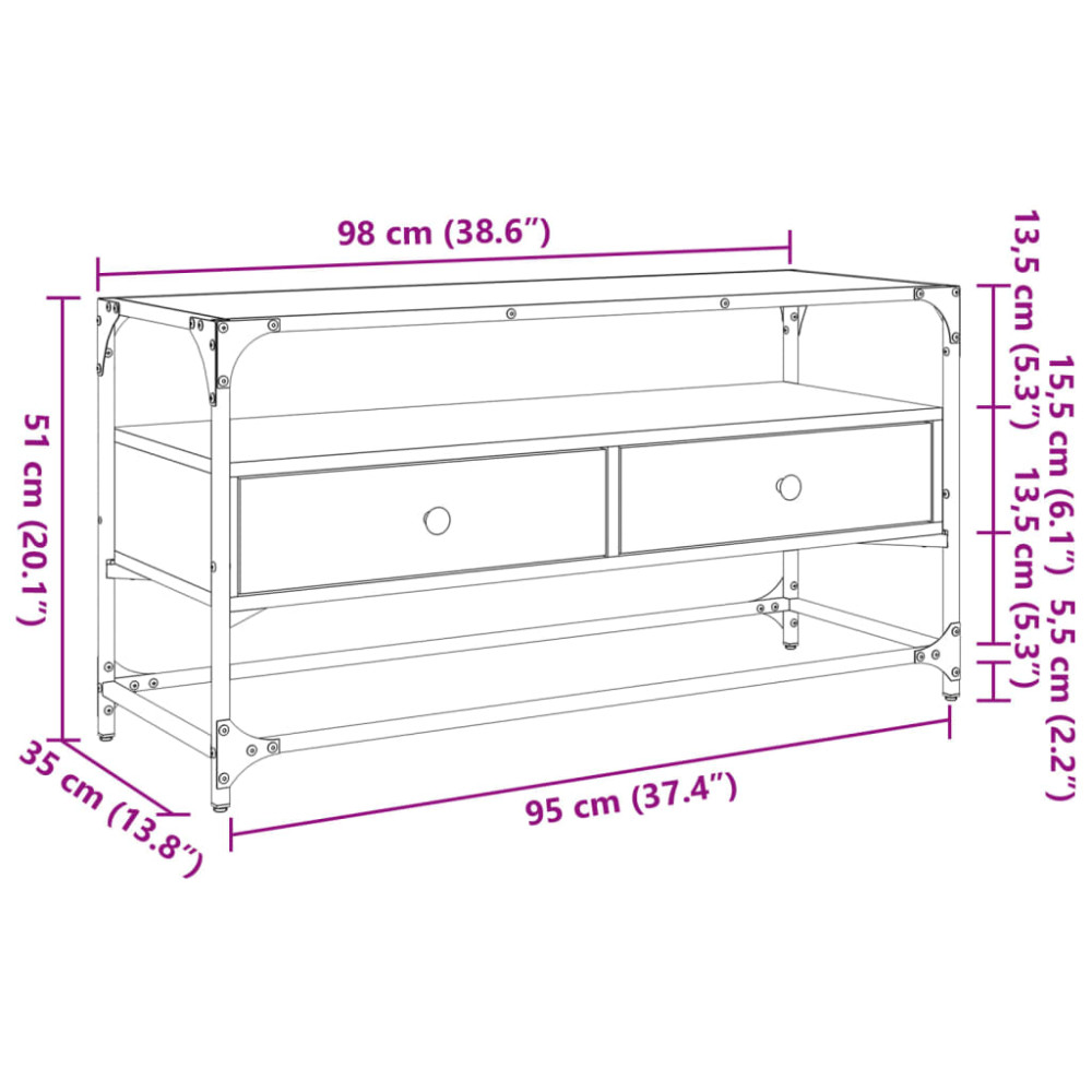 Produktbild för Tv-bänk med glasskiva rökfärgad ek 98x35x51 cm konstruerat trä