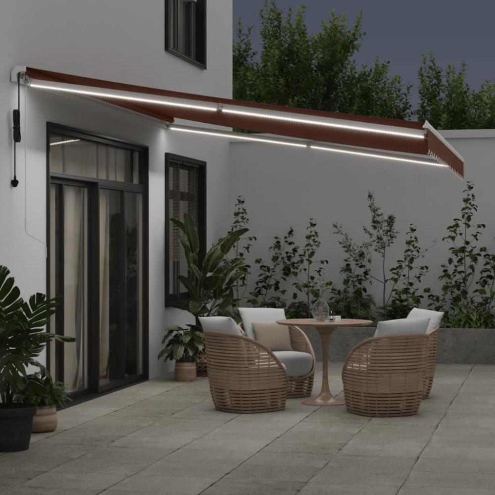 Produktbild för Markis automatiskt infällbar med LED brun 450x350 cm