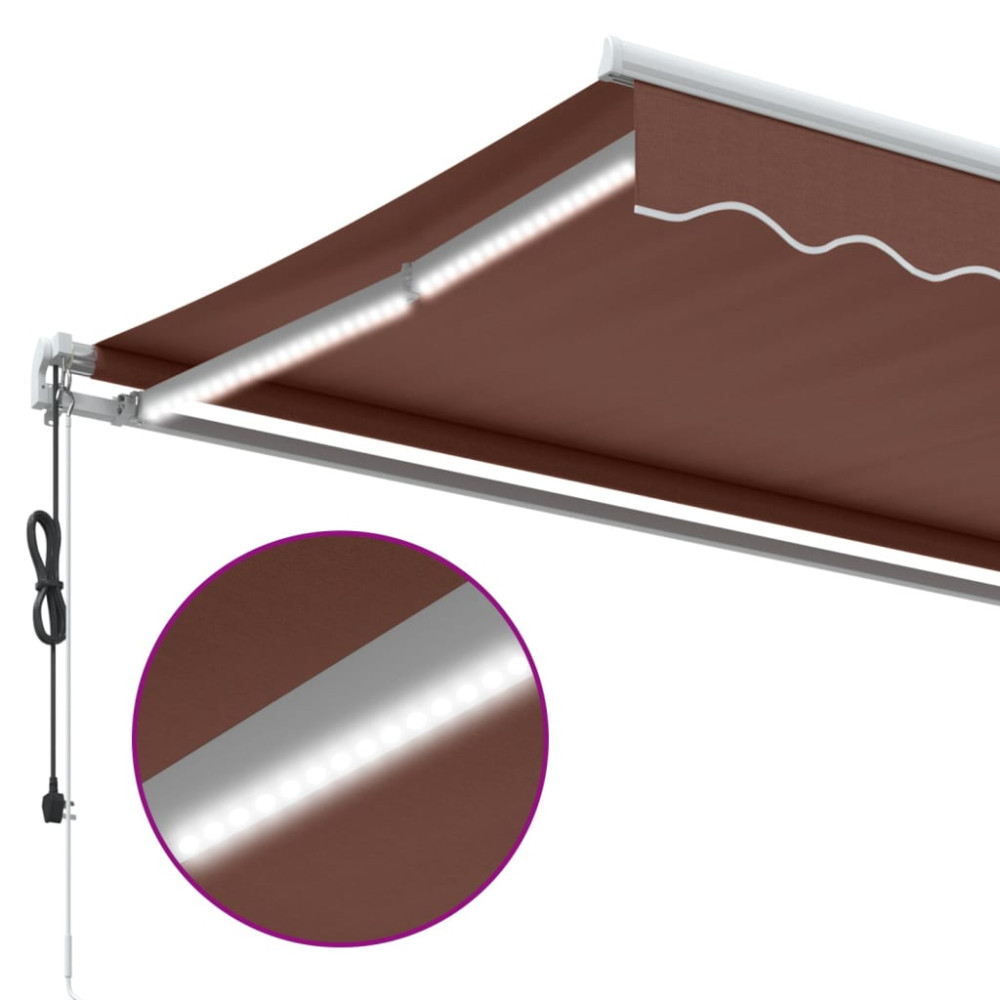 Produktbild för Markis automatiskt infällbar med LED brun 450x350 cm