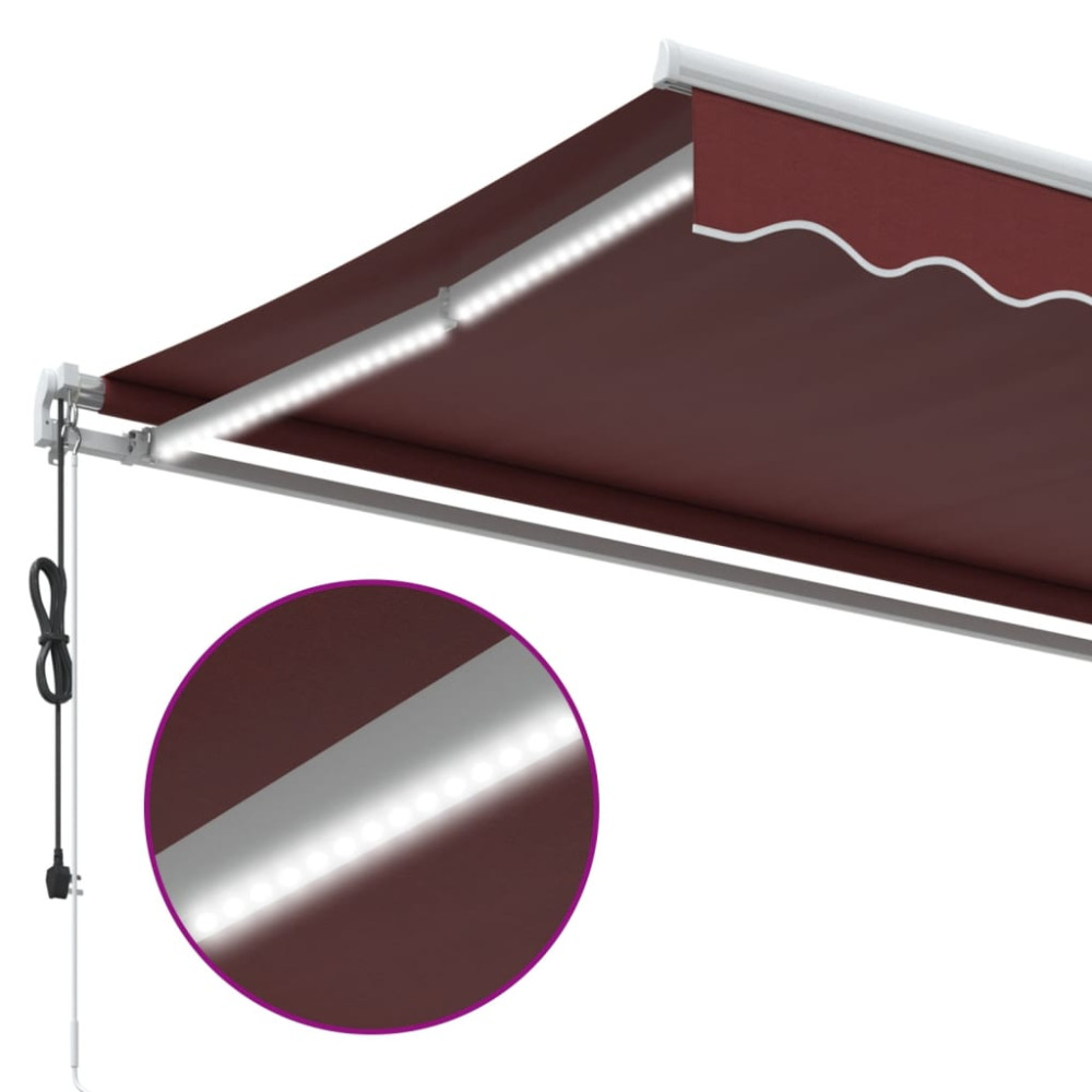 Produktbild för Markis automatiskt infällbar med LED vinröd 450x300 cm
