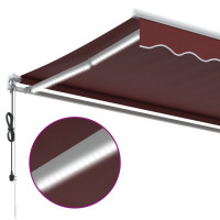 Produktbild för Markis automatiskt infällbar med LED vinröd 450x300 cm