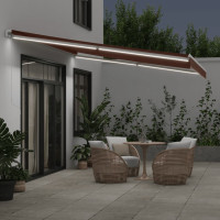 Produktbild för Markis manuellt infällbar med LEDs 450x300 cm brun
