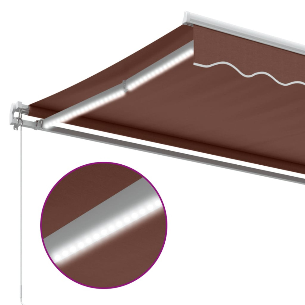 Produktbild för Markis manuellt infällbar med LEDs 450x300 cm brun