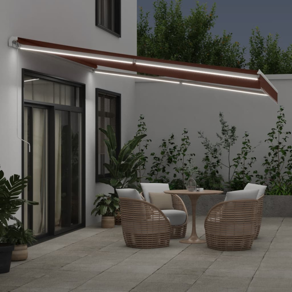 Produktbild för Markis manuellt infällbar med LED brun 400x350 cm