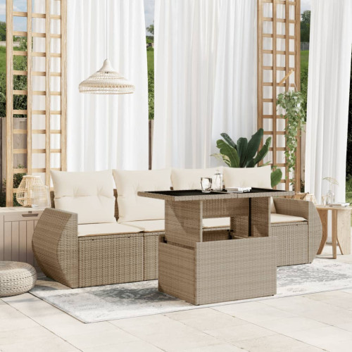 vidaXL Soffgrupp för trädgården med dynor 5 delar beige konstrotting