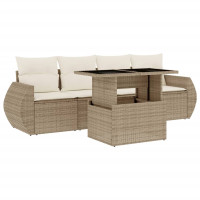 Produktbild för Soffgrupp för trädgården med dynor 5 delar beige konstrotting