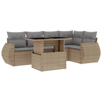 Produktbild för Soffgrupp för trädgården med dynor 6 delar beige konstrotting