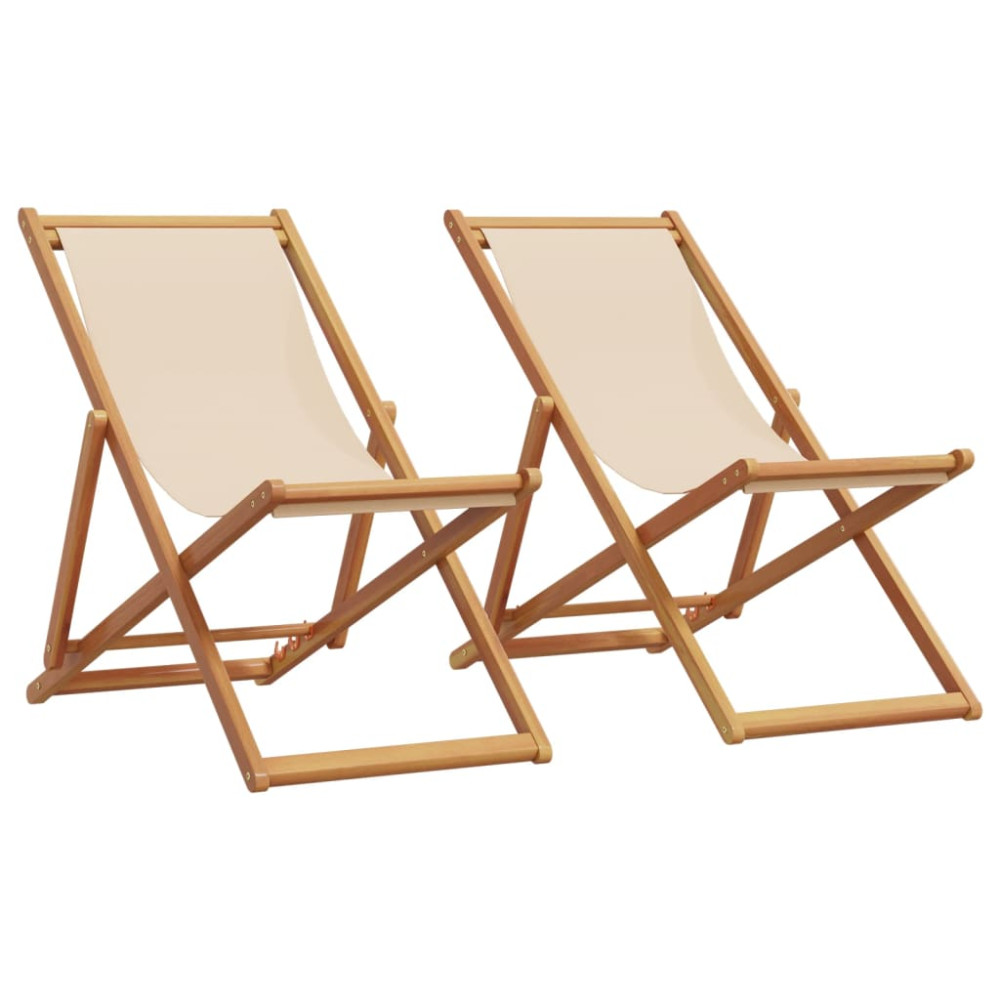 Produktbild för Hopfällbara solstolar 2 st beige tyg och massivt trä