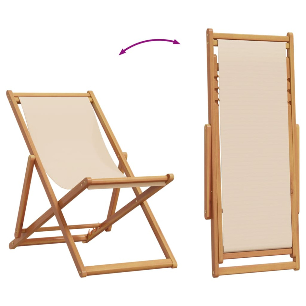 Produktbild för Hopfällbara solstolar 2 st beige tyg och massivt trä