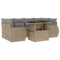 Produktbild för Matgrupp för trädgården med dynor 7 delar beige konstrotting