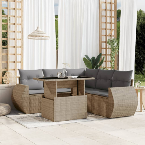 vidaXL Soffgrupp för trädgården med dynor 6 delar beige konstrotting