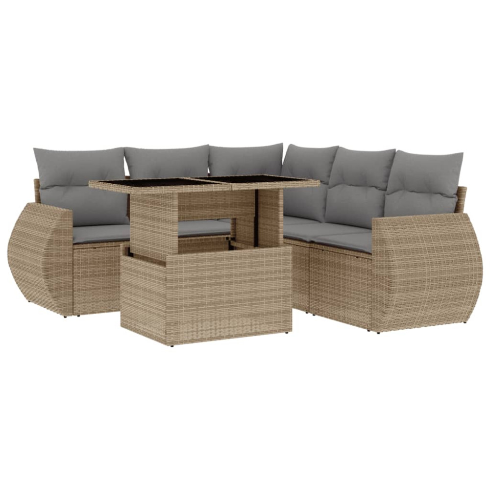 Produktbild för Soffgrupp för trädgården med dynor 6 delar beige konstrotting